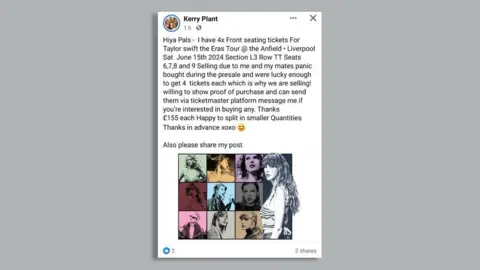 Scam Facebook post advertising fake Taylor Swift tickets 