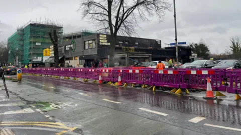 LDRS Barriers set out along a section of road where work is taking place. 