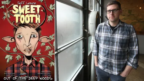 Vertigo/Getty The front cover of Sweet Tooth comic and Jeff Lemire