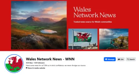 A red social media banner with three pictures of different places in Wales and the words "Wales News Network: Trusted news source for Welsh communities".