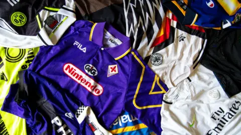 Phil Delves A number of football shirts including Fiorentina, West Germany and Borussia Dortmund