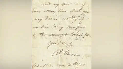 A hand-written letter on yellowed paper with looping script in an ink that has faded to brown.