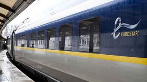 A Eurostar train on the platform at London