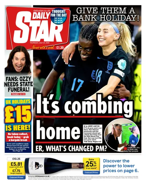 The headline on the front page of the Daily Star reads: "It's combing home". 
