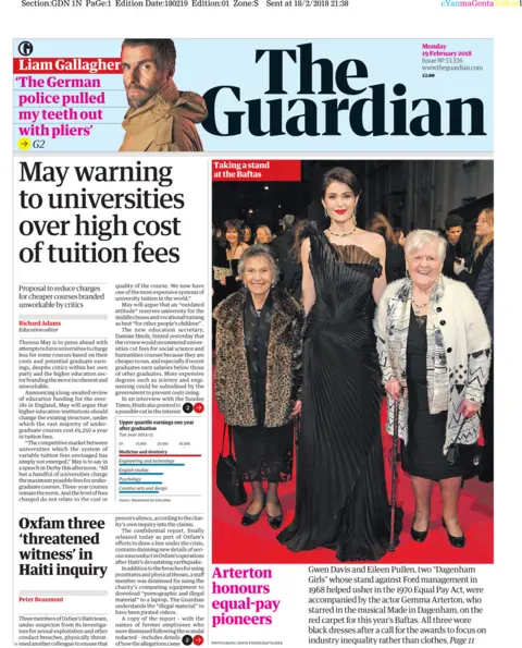 Newspaper headlines: Bafta power-dressing and 'hidden' calories