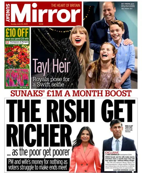 Daily Mirror headline: "The Rishi get Richer".