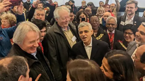 Kristina Wemyss Sadiq Khan in crowd at Brent Cross station