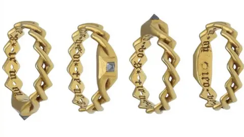 Noonans Medieval gold and diamond ring from four angles