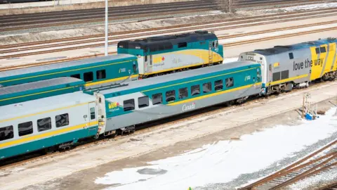 Reuters Passenger rail trains sitting idle at Union Station in Toronto