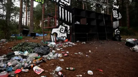 Reuters Evidence from a suspected illegal rave is seen in Thetford Forest after police shut it down, in Norfolk