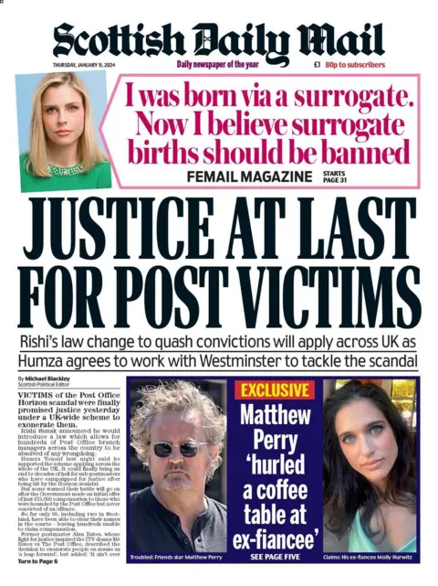 Scotland's papers: Justice for post victims and Scots cancer survival