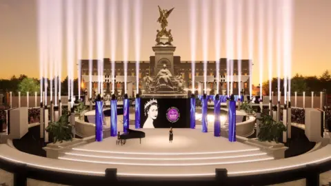 A mock-up of how one of the three stages will look in front of Buckingham Palace