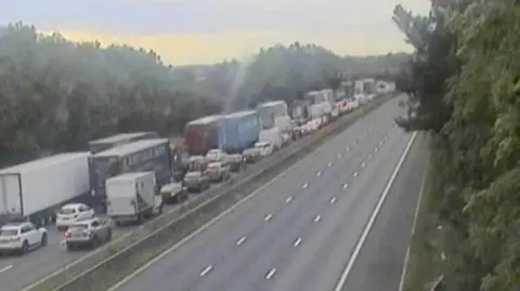 National Highways Traffic building up on the M1 following a collision