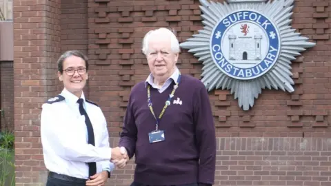 Suffolk Police Chief Constable Rachel Kearton with Eric Hopes