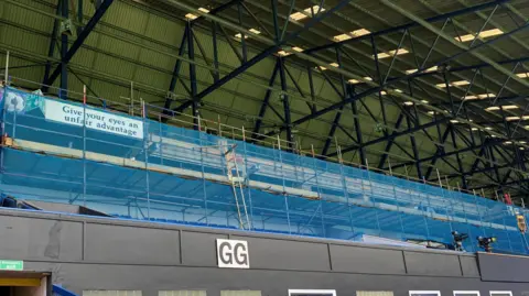 Work under way in the West Stand at Portman Road to introduce new media facilities