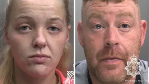 North Wales Police Police mugshot of Cara Haran and Shane Hunt 