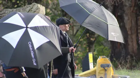 Richard Lewis Cillian Murphy on set for Peaky Blinders in Wrexham