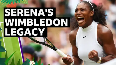 Serena Williams cheers with racket in her hand 