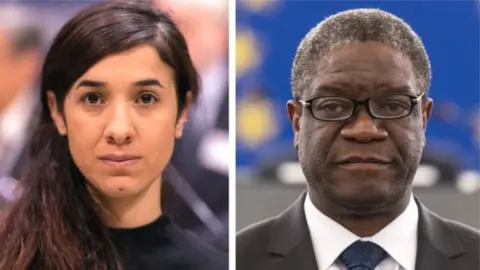EPA Nobel Peace Prize winners Nadia Murad and Denis Mukwege