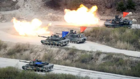 Reuters South Korean and US tanks fire live rounds during a joint live-fire military exercise near the demilitarized zone, separating the two Koreas in Pocheon, South Korea. April 21, 2017