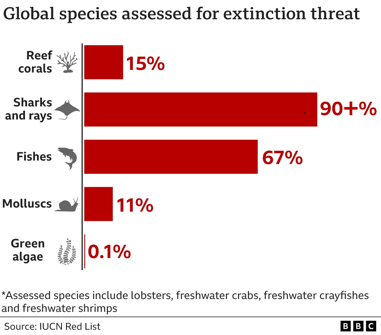 Bar chart showing the documentation of species at risk globally