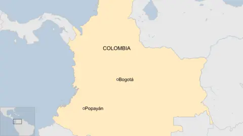 A map shows the locations of Popayan and Bogota within Colombia 