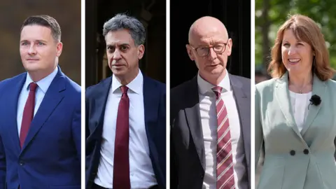 PA Media Wes Streeting, Ed Miliband, Pat McFadden and Rachel Reeves all wearing suits and looking serious 