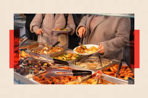 In Pictures via Getty Images Eat as much as you like hot buffet at a restaurant 