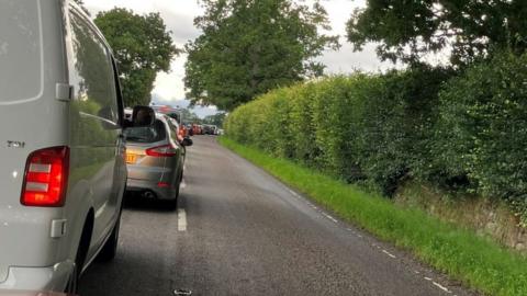 Traffic queued near Belladrum