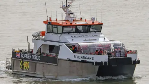 Border Force boat pictured while escorting migrants into Ramsgate Docks, Kent.