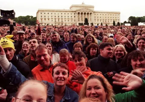 Pacemaker Crowds of Elton John fans gathered for the singer's concert at Stormont