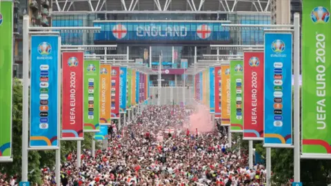 Crowds line Wembley Way at the Euro 2020 final