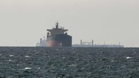 Cargo ships in the Gulf, near the Strait of Hormuz, on 11 March 2026