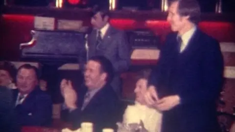 Celtic legends Jock Stein and Billy McNeil handing out awards at a Celtic Boys Club prize-giving in 1973