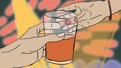 BBC Illustration of a woman being given a drink