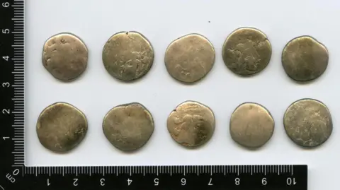 PAS/The British Museum Ten coins from the Charlton Marshall gold stater hoard