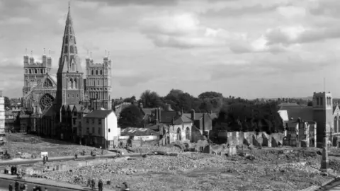 English Heritage/Heritage Images/Getty Images 1942 Bomb damage around Exeter Cathedral