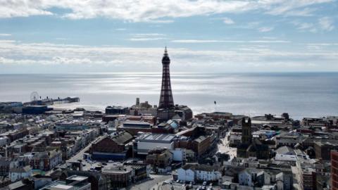 Ariel image of Blackpool including the tower, town and sea