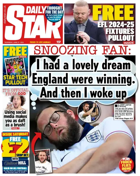 Daily Star: Snoozing fan - I had a lovely dream England were winning and then I woke up