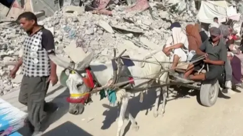 Donkey and cart successful  beforehand   of rubble