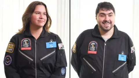 Al Powers Mary Cooper and Sina Bahram in their flight suits