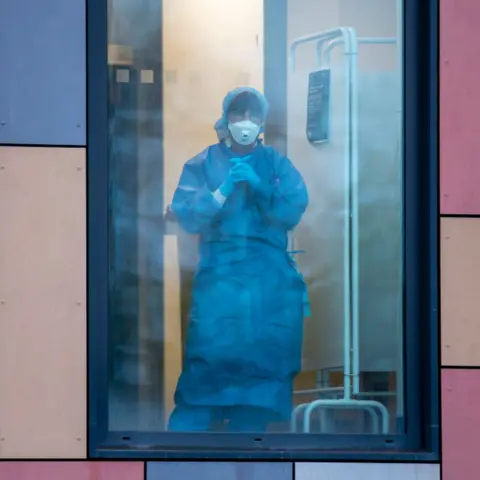 Getty Images NHS staff in full PPE at Royal Gwent Hospital