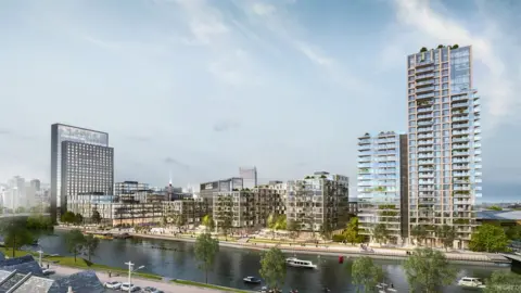 Rightacres | Benoy | Meshroom CGI Brains Brewery development site at Capital Quay