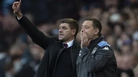 Manager Steven Gerrard and assistant manager Michael Beale at Aston Villa