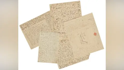 Five pages of letters written by William Wordsworth, shown from above.