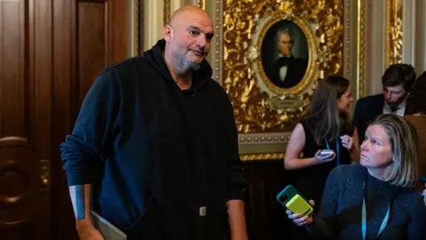 Getty Images Senator John Fetterman departs a Democratic luncheon at the US Capitol 