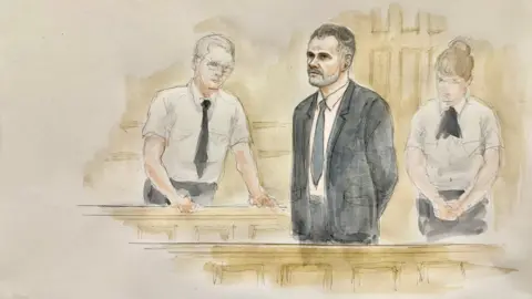 Helen Tipper Court sketch of Paul Whitehurst in the dock