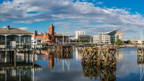 Getty Images A view of Cardiff Bay including the Senedd, Pierhead building and Mermaid Quay