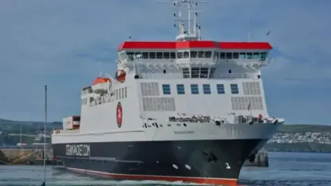 The Ben-my Chree ferry pulling out of Douglas dock