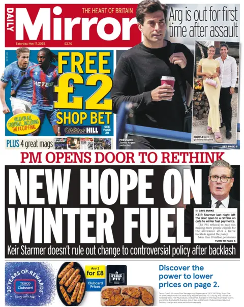 The front cover of the Daily Mirror carries the headline "New hope on winter fuel".